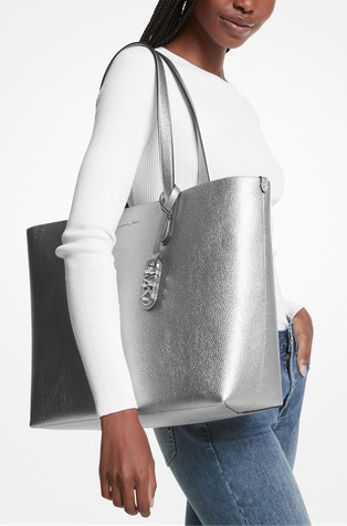 Michael kors silver top tote bag